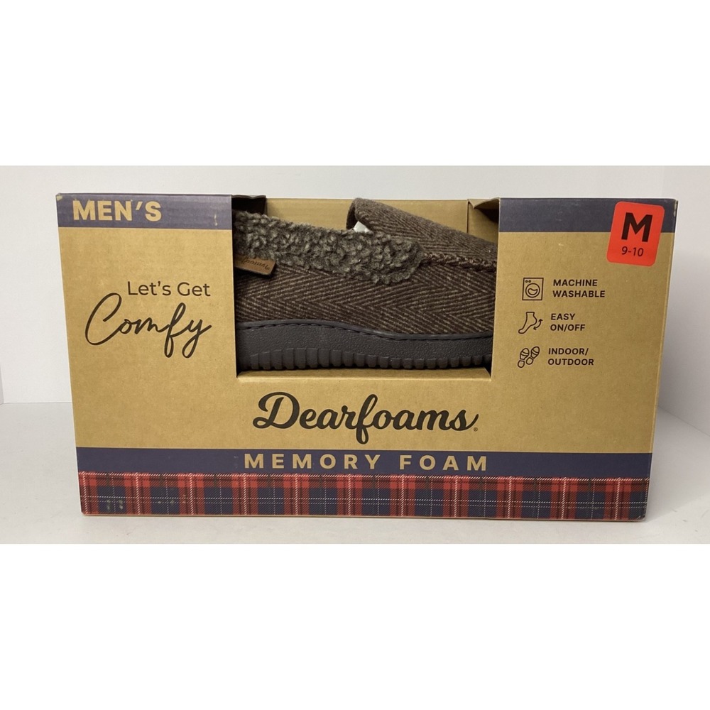 Dearfoams Men's Memory Foam Moccasin House Slippers Size M 9/10 Brown NIB